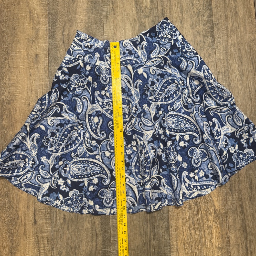 Lauren Ralph Lauren Petite Blue Paisley Cotton A-Line Skater Skirt 6P Floral - Picture 4 of 5